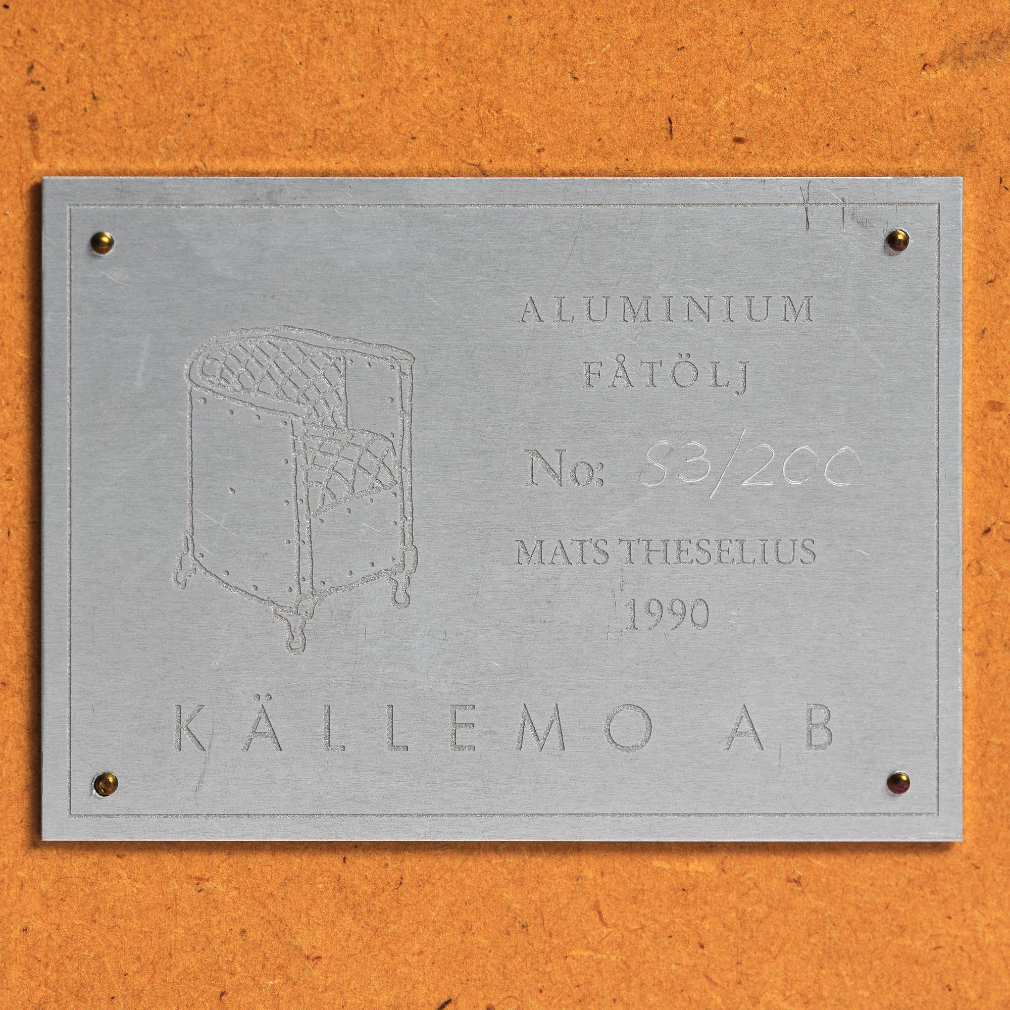 Mats Theselius, an "Aluminiumfåtölj" armchair, ed. 83/200, Källemo, Värnamo, post 1990.