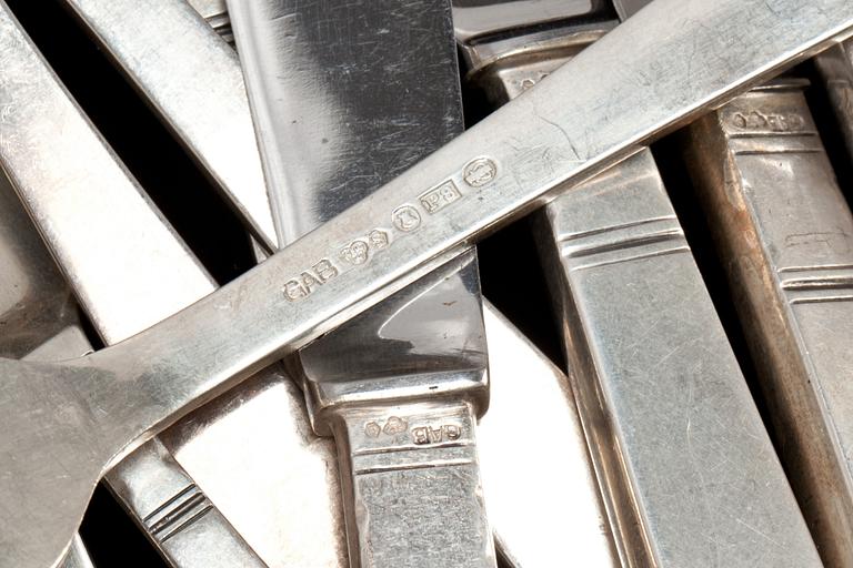 BESTICK,125 delar, silver, "Rosenholm", GAB, 1940-tal. Total vikt ca 4800 g inkl rostfria knivblad.