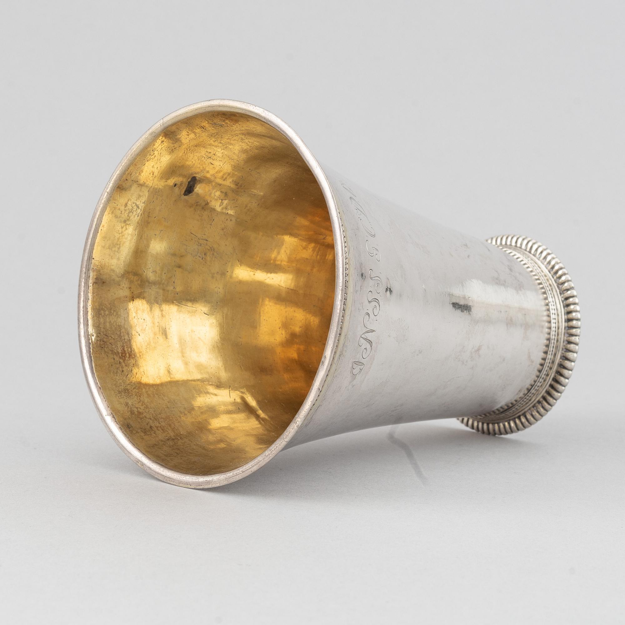 A Swedish 18th century parcel-gilt silver beaker, marke of Bengt Collin, Uppsala 1752.