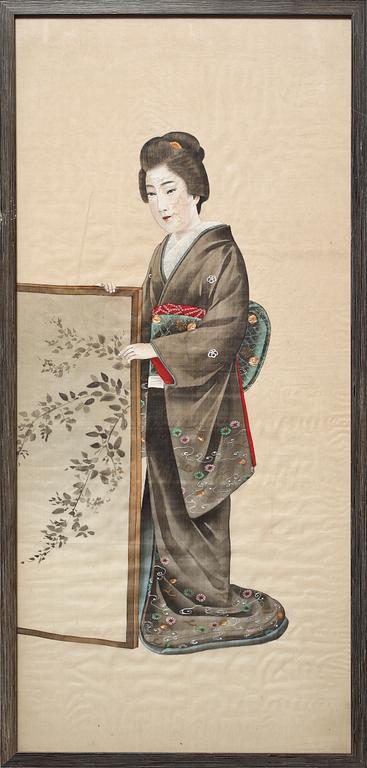 SIDENMÅLNINGAR, 4 st, orientaliska, 1800/1900-tal.