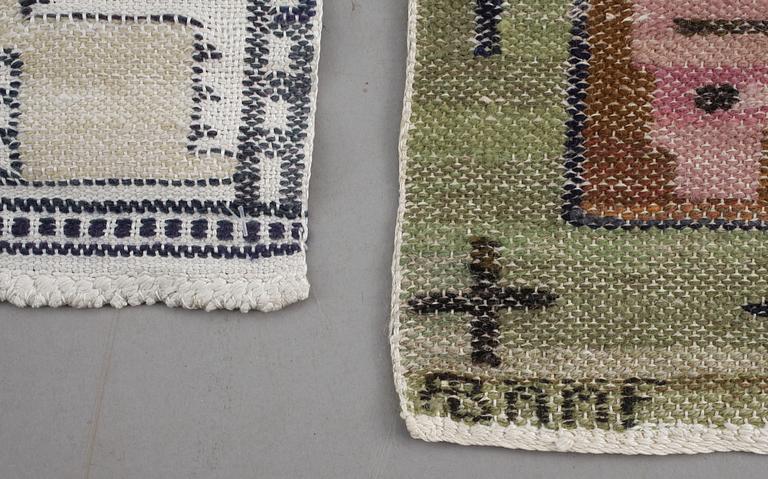 VÄVNADER, 2 st., "Löwendal" och "Mossbotten". Signerade AB MMF. 37,5x38,5 cm resp. 45,5x40 cm.