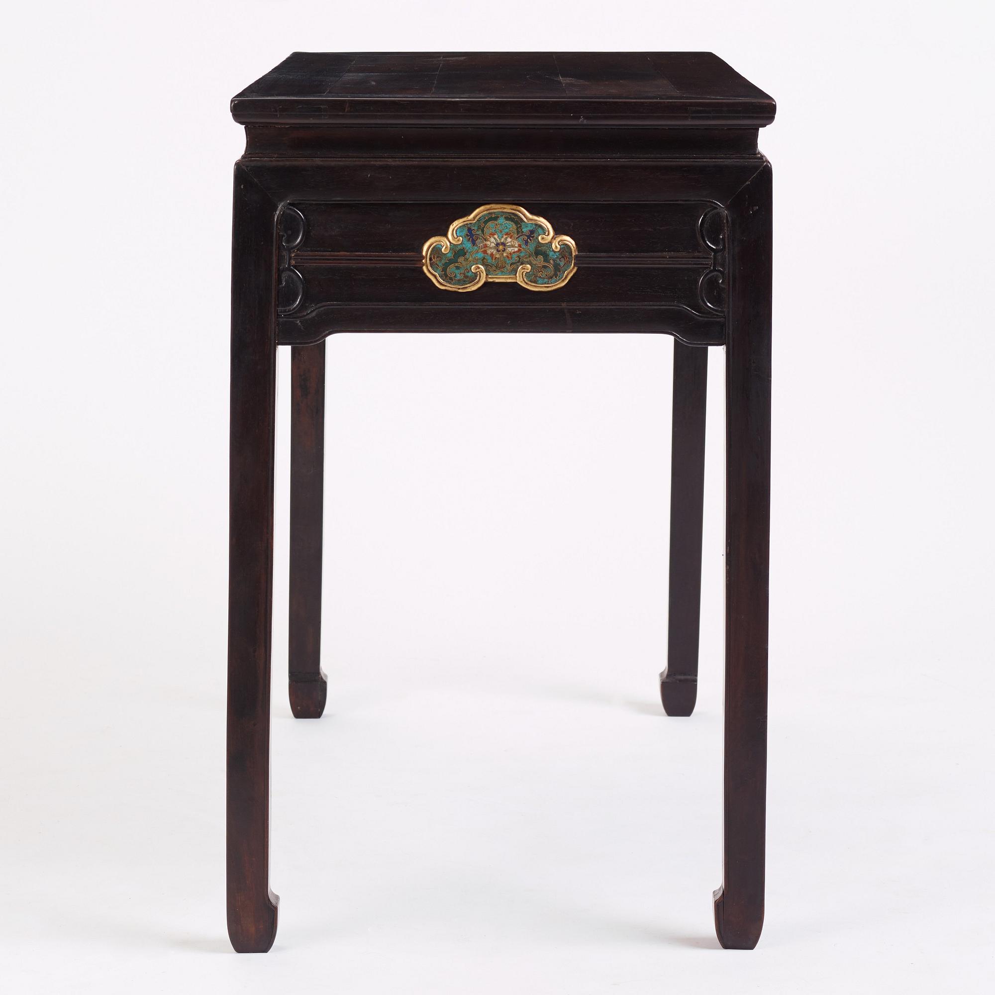 A Chinese zitan altar table with cloisonné placques, Qing dynasty, Qianlong period (1736-1795).