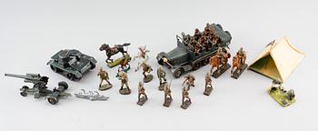 SAMLING LEKSAKER, tenn, elastolin, plåt mm, 1900-talets första hälft.