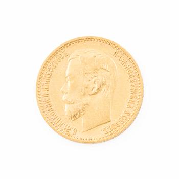 Guldmynt, Nikolaij II, Ryssland, 5 Rubel, 1898.