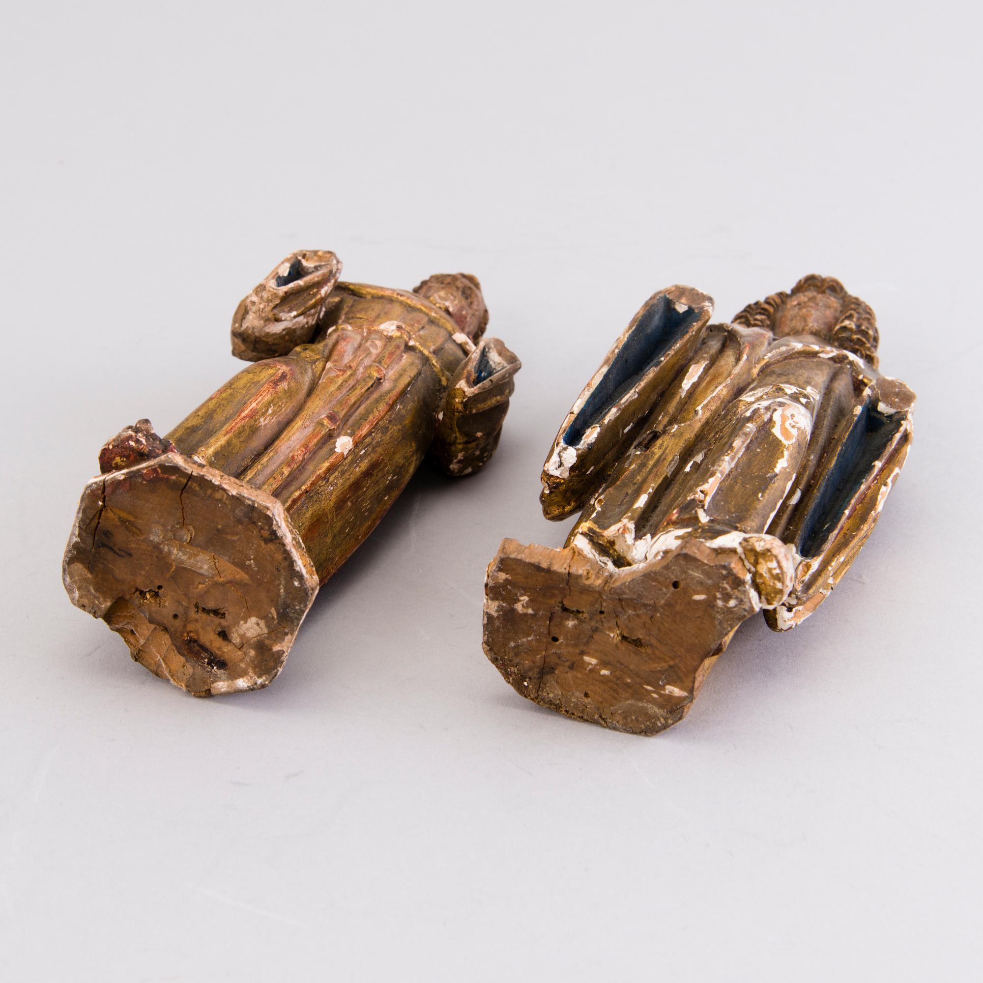 TWO SCULPTURES, painted wood, 18th century.