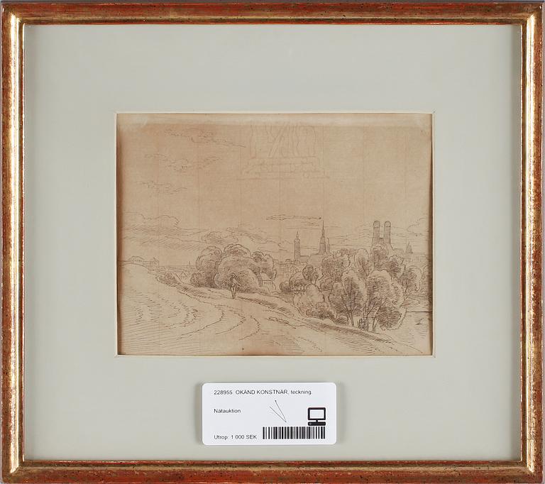 OKÄND KONSTNÄR, sepia/tuschteckning, 1800/1900-tal. Otydl. monogramsign. o vattenstämpel.