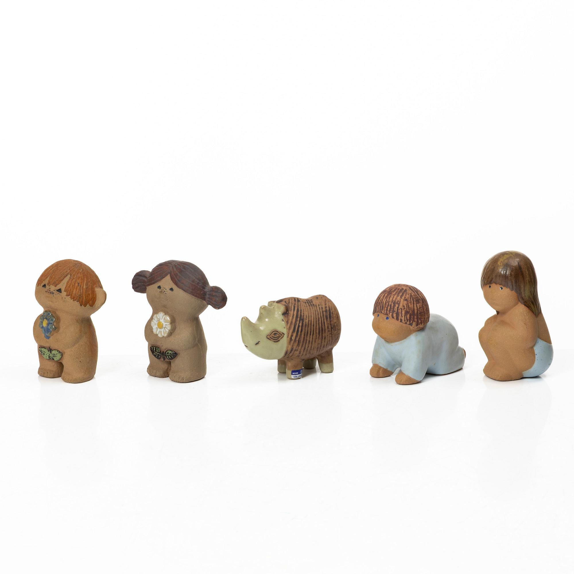 Lisa Larson, five stoneware figurines, Gustavsberg, Sweden.