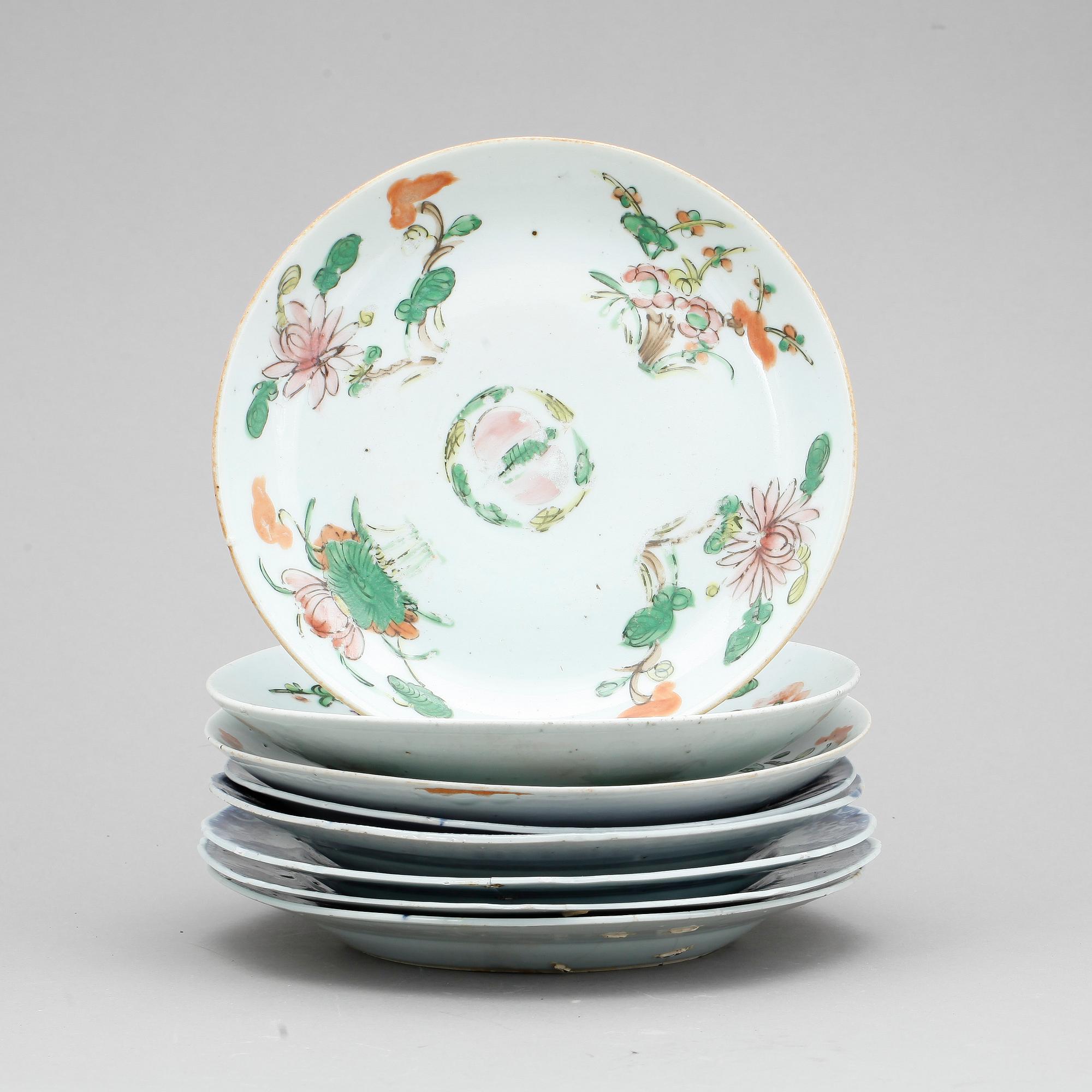 PARTI TALLRIKAR, 8 st, porslin, Kina, mestadels 1800-tal.