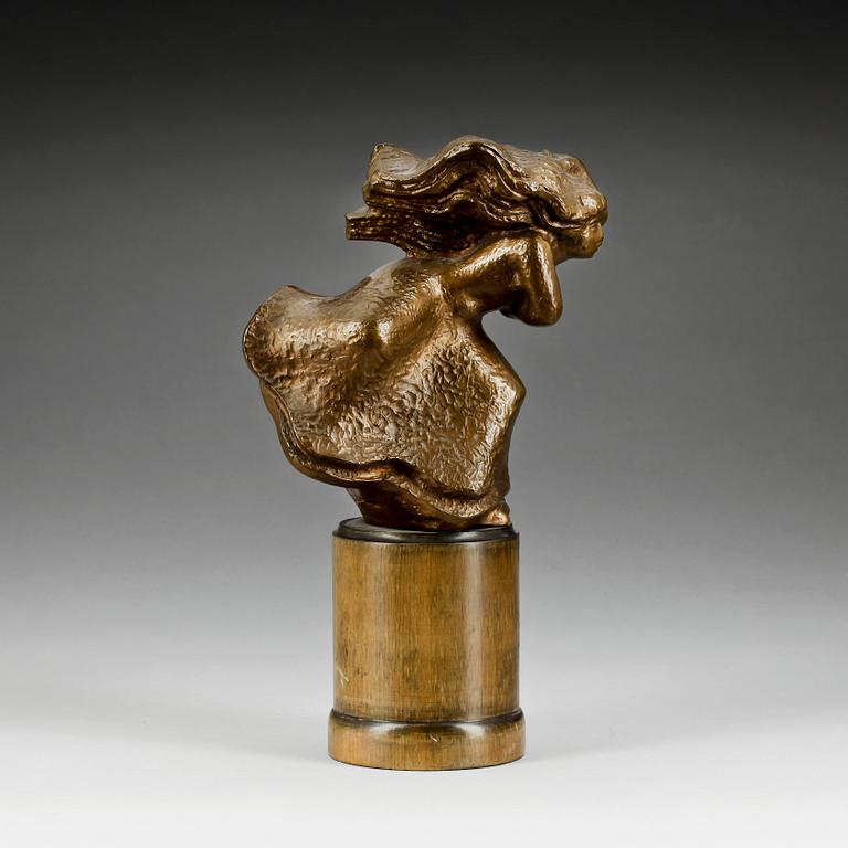 STIG BLOMBERG, skulptur, brons, "Kvinna i blåst", sign SB.