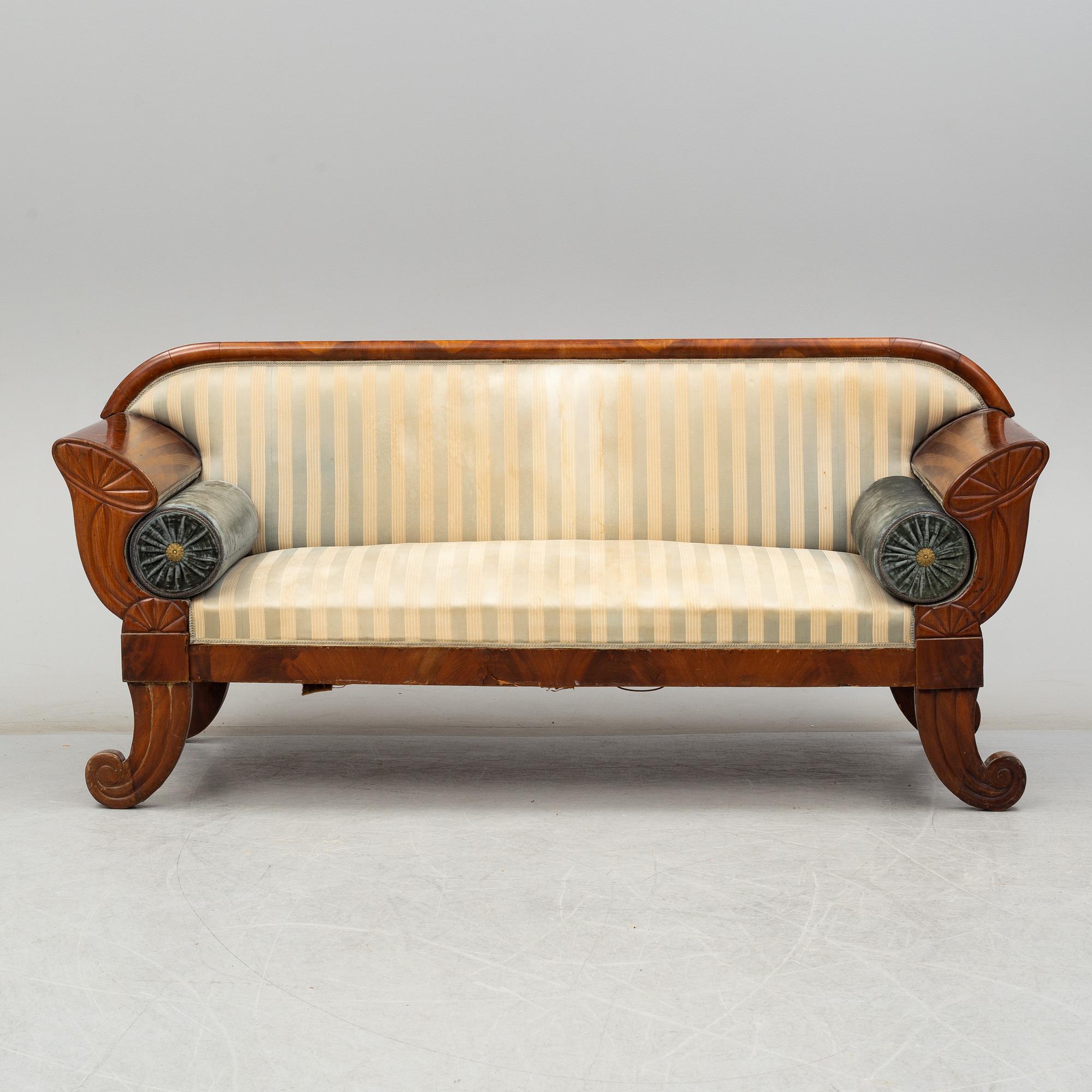 A late Empire sofa, first half of the 19th century.