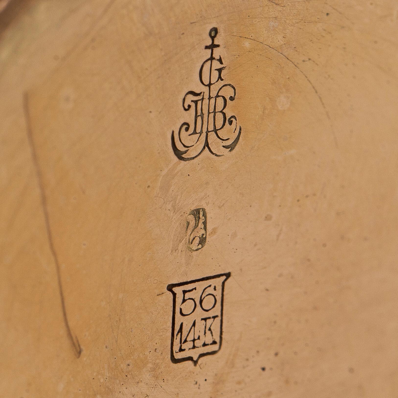 Pocket watch, Borel Neuchatel, 53 mm, 14K gold, lever escapement, plastic crystal.