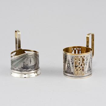 TEGLASHÅLLARE, 2 st, silver, Sovjet, efter 1958. Vikt 208 g.