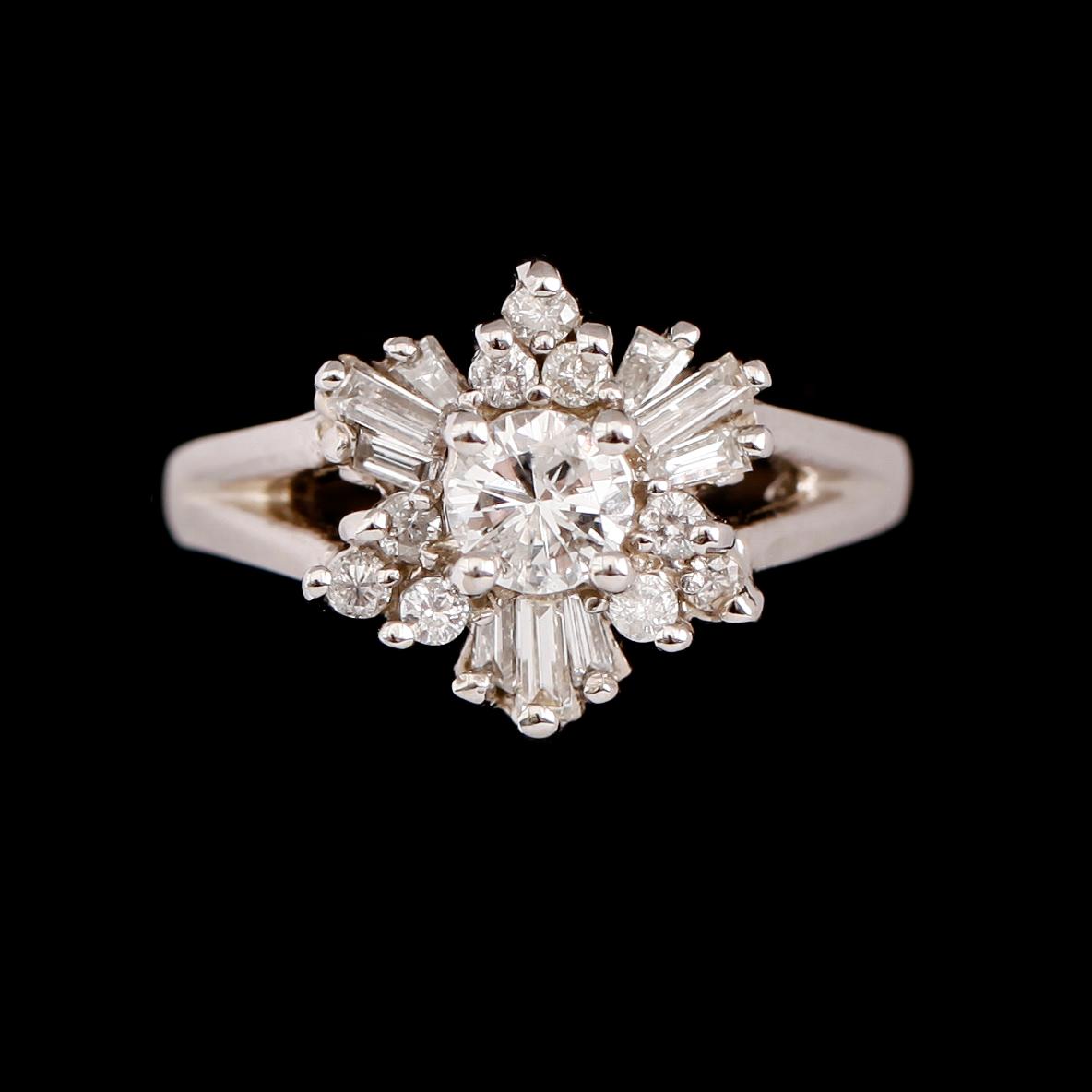 RING, 14 k vitguld, diamanter tot ca 0.98 ct.