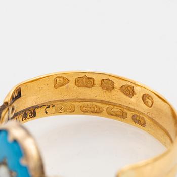 Ring, guld med turkoser och pärla.