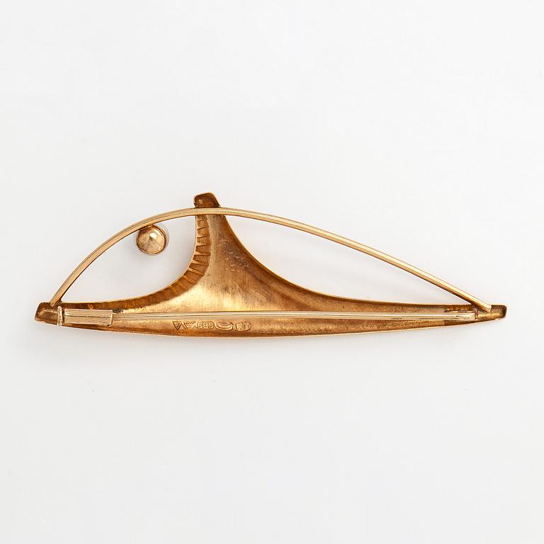 Brosch, odlad pärla, 14K guld, Tillander, Helsingfors 1959.