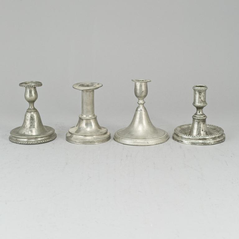 4 pewter candlesticks, one Hans Wicksten, Västerås 1806.