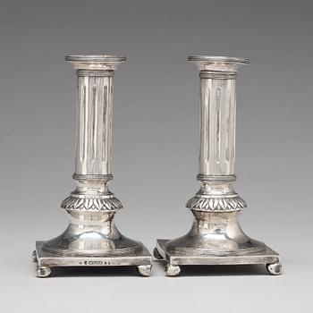 A pair of Swedish 18th century silver candlesticks, marks of Jacob Möller, Malmö 1799.