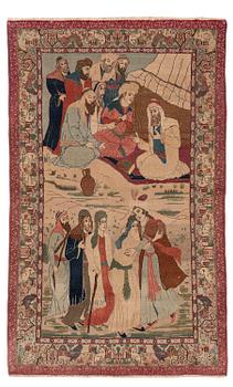 471. A semi-antique pictoral Kashan carpet, Central Persia, c. 214 x 130 cm.