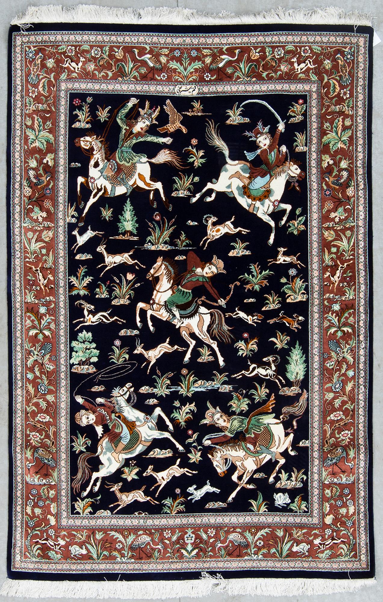 MATTA, old, Ghom. figural, silke, signerad. Ca 149 X 97 cm.