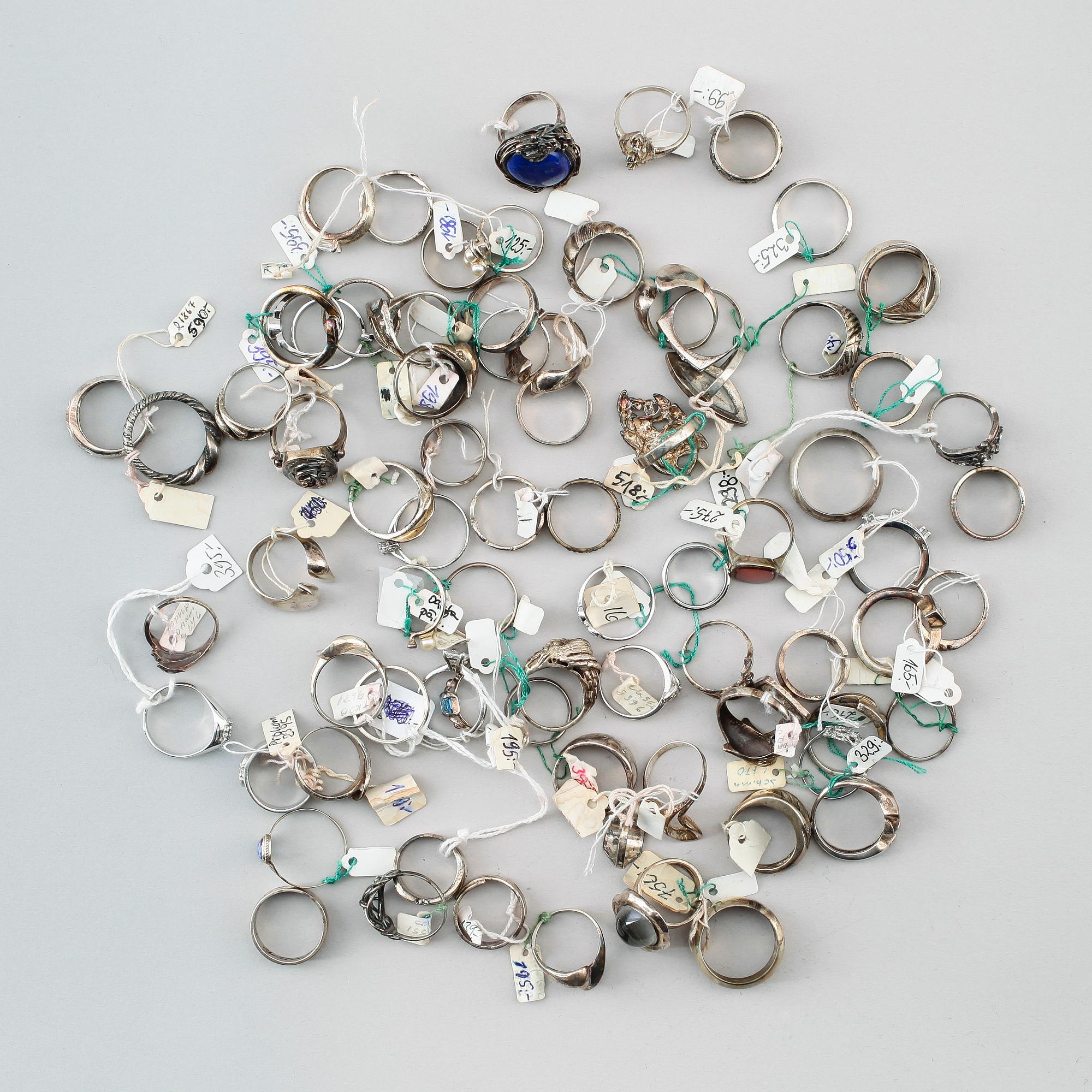 SAMLING RINGAR, silver, 1900-talets andra hälft. Total vikt ca 314 g.