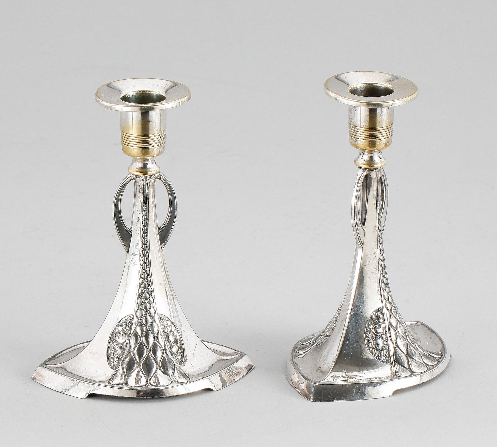 LJUSSTAKAR, ett par, WMF, nysilver, jugend 1900-talets början.