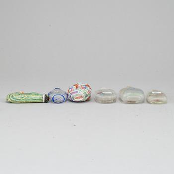 A group of six snuff bottles, 20th century.
