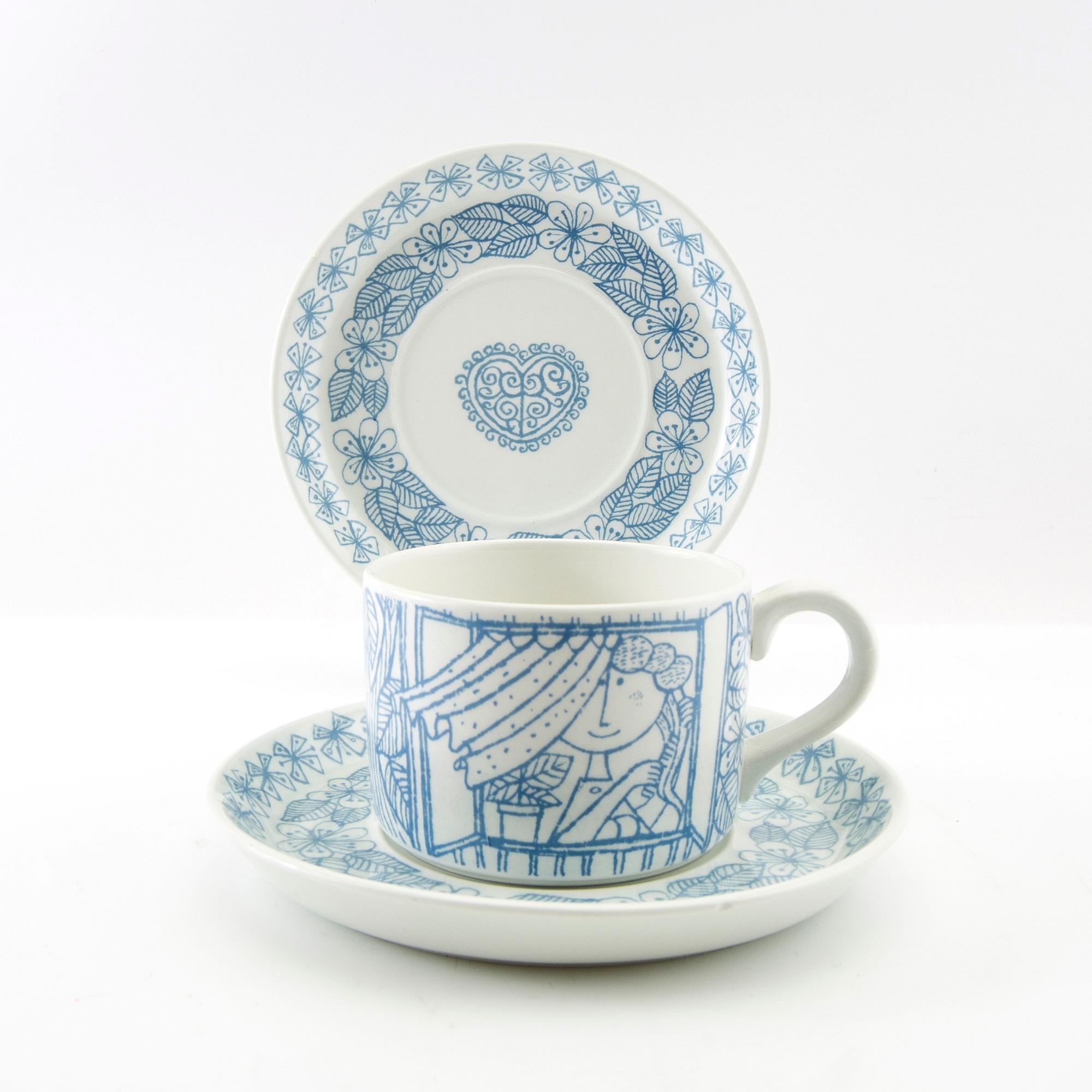 Stig Lindberg, tea cups 8 pcs "Boro" Gustavsberg stoneware 1960s.