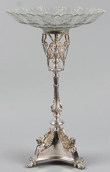 UPPSATSSKÅL, empirestil, nysilver och glas, 1800/1900-tal.