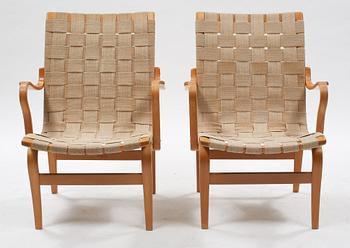 KARMSTOLAR, ett par, "Eva", Bruno Mathsson, Firma Karl Mathsson, Värnamo, 1976.