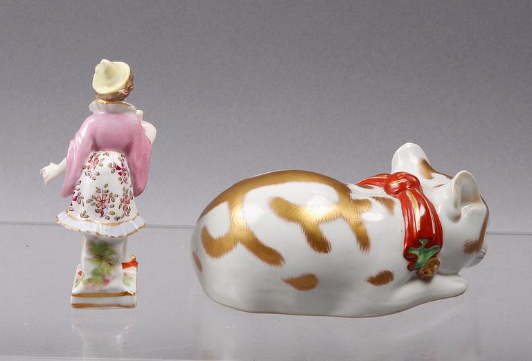 FIGURINER, 2 st, porslin, bla Meissenliknande märke, 1900-tal.