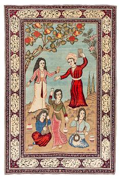 399. A semi-antique pictoral Keshan rug, so called Dabir, c. 205 x 138 cm.