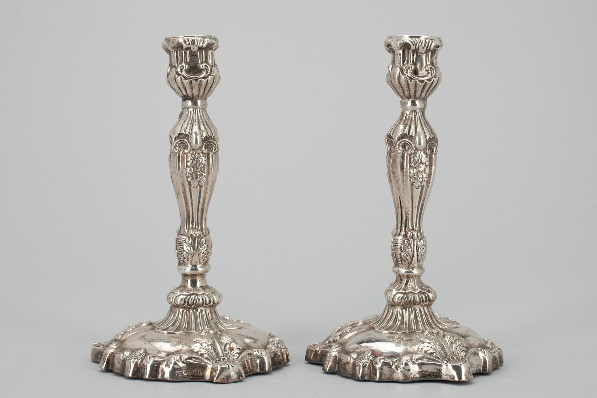 LJUSSTAKAR ETT PAR, silver, Stockholm 1850.