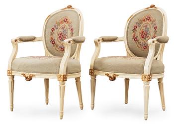 1537. A pair of Gustavian late 18th century armchairs.
