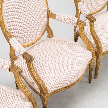 A set of four Louis XVI style furniture, late 19th century.