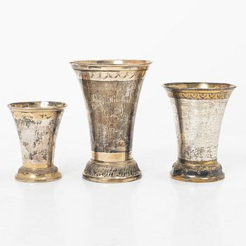 Bägare, 9 st, silver, KG Markströms, Uppsala 1905-1918.