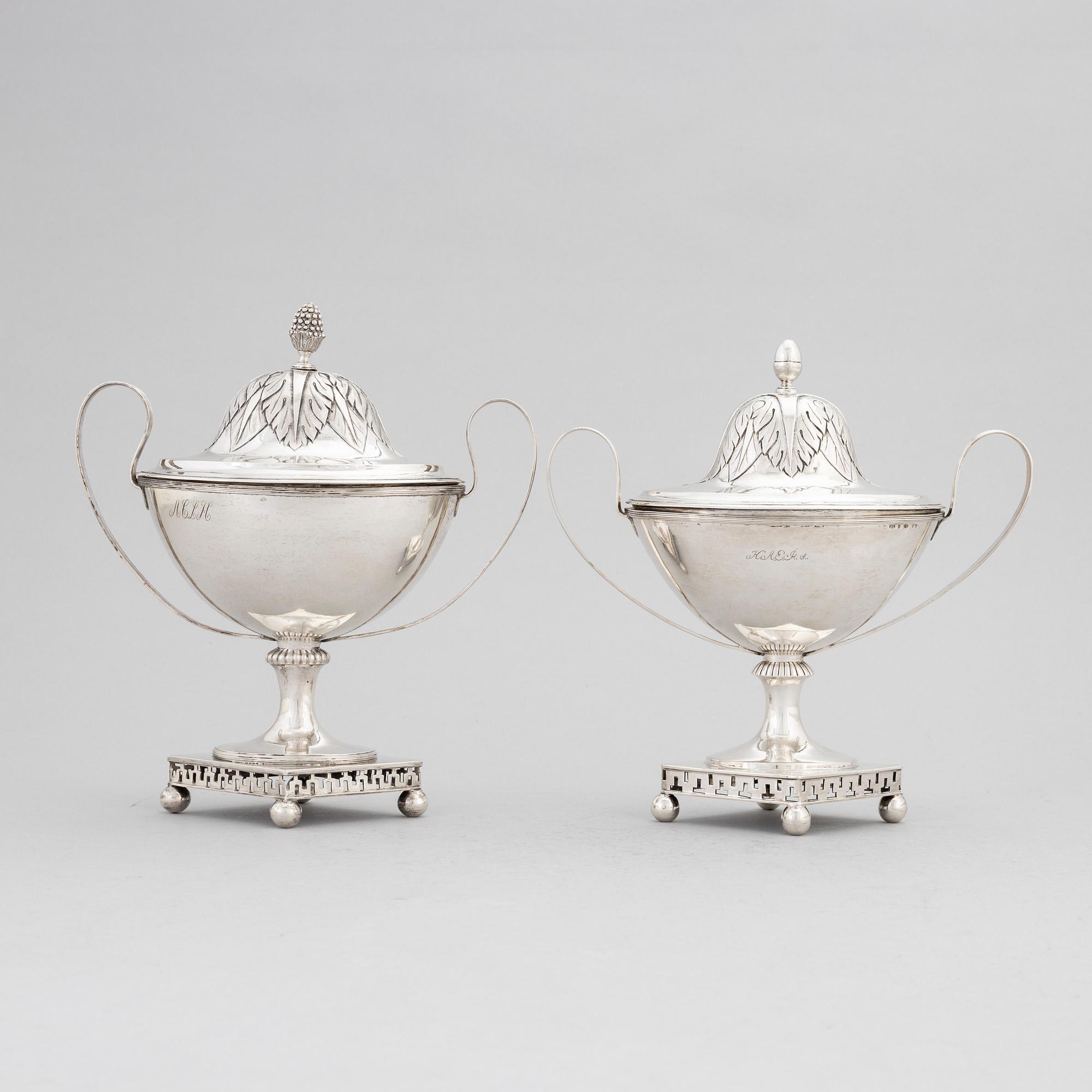 Two Swedish Silver Empire Sugar Bowls, mark of Nils Limnelius,  Stockholm 1811.