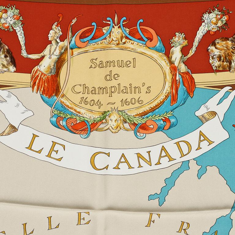 SCARF, siden, "Samuel de Champlain/ Le Canada", design Kermit Oliver, Hermès, Paris.