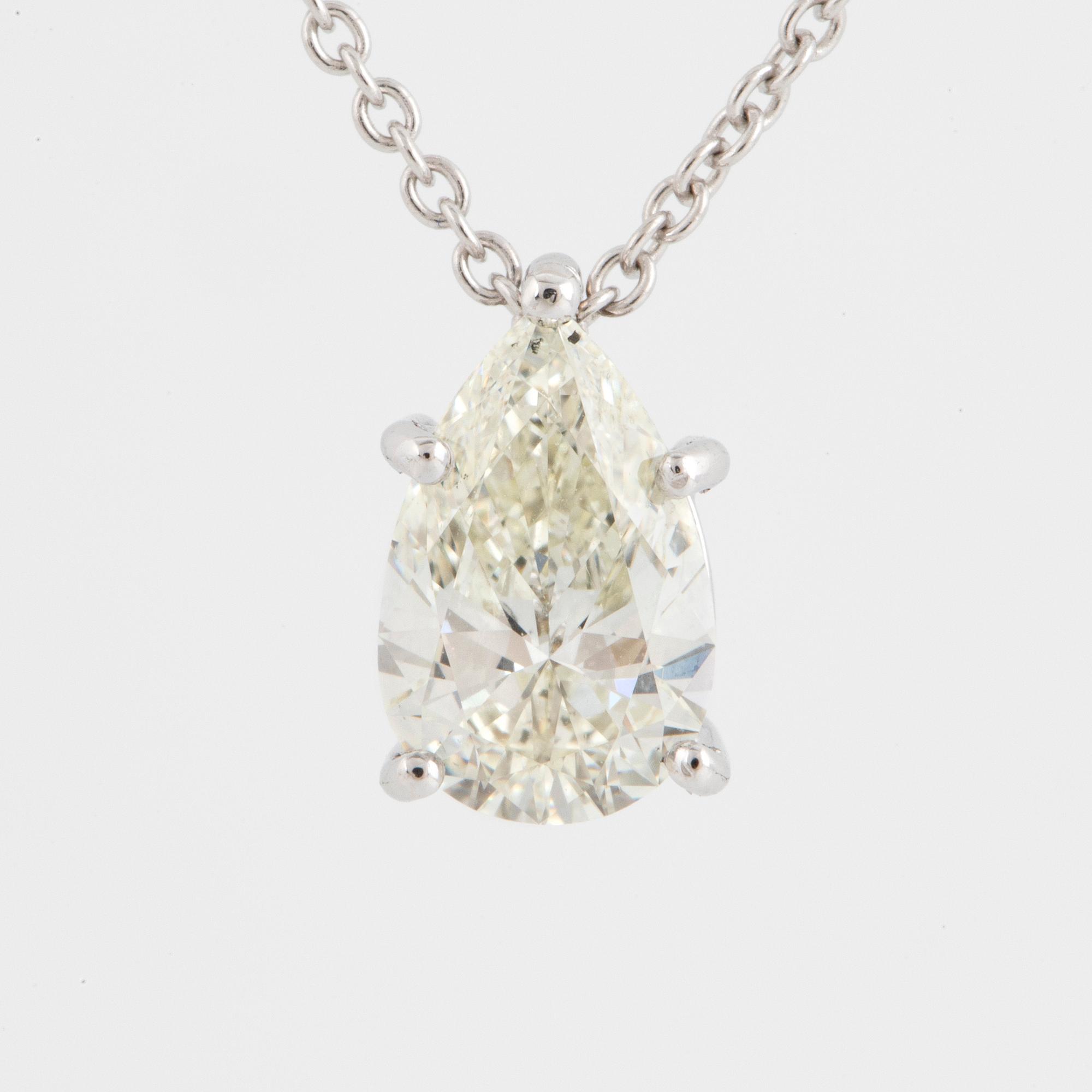 Pear shaped diamond necklace.