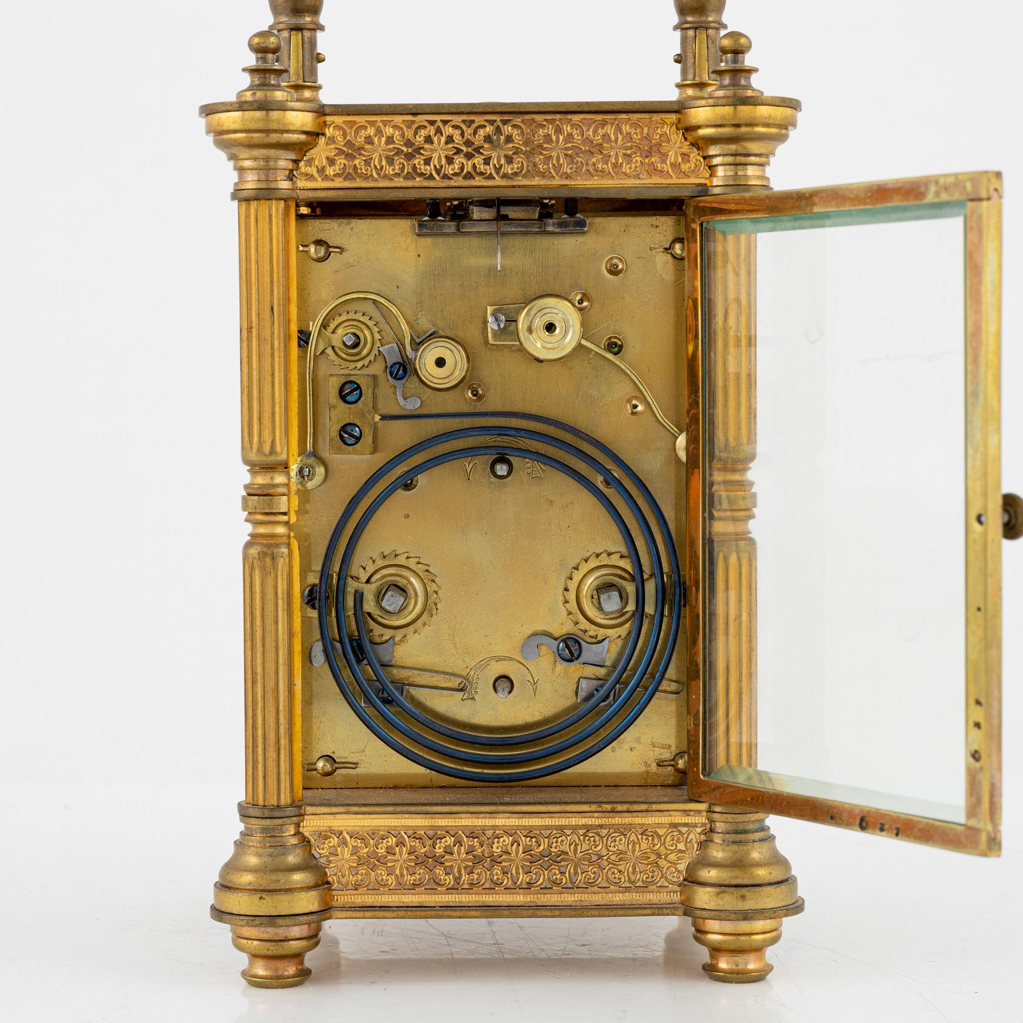 A brass carriage clock, 20th Century.