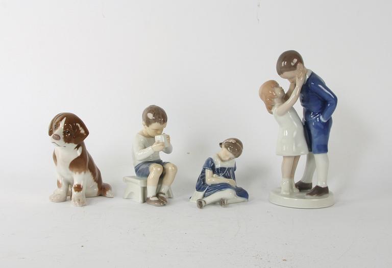 FIGURINER, 4 st, porslin, Bing & Gröndal, Danmark.