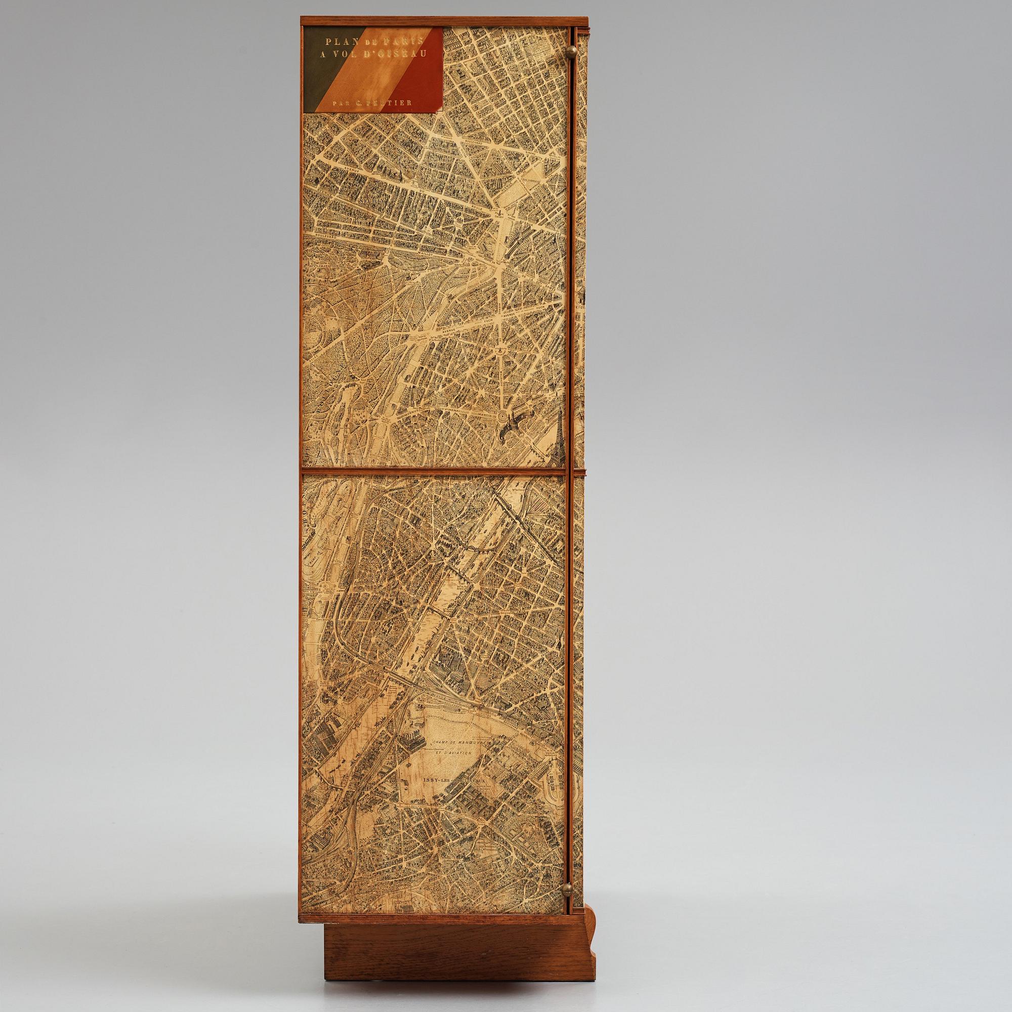 Josef Frank, a cabinet covered with Georges Peltier's 'Plan de Paris à vol d'oiseau', Svenskt Tenn, Stockholm, ca 1937-1943.