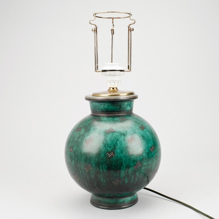 VAS / BORDSLAMPA, stengods, "Argenta", Wilhelm Kåge, Gustavsberg.