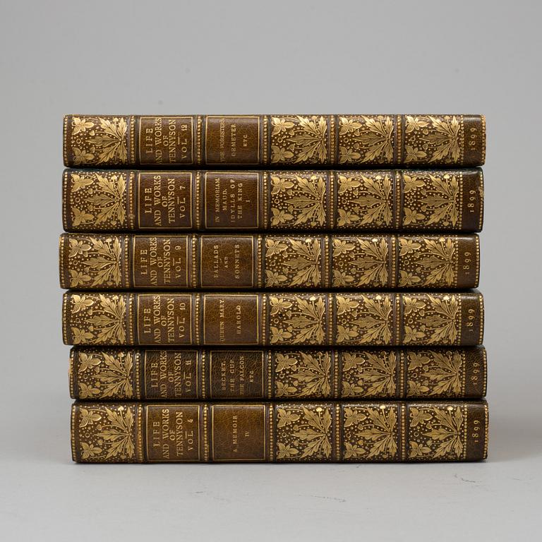 A set of 12 books,  "Life and works of Tennyson", Alfred Lord Tennyson a Memoir by his son. 1898-1899.