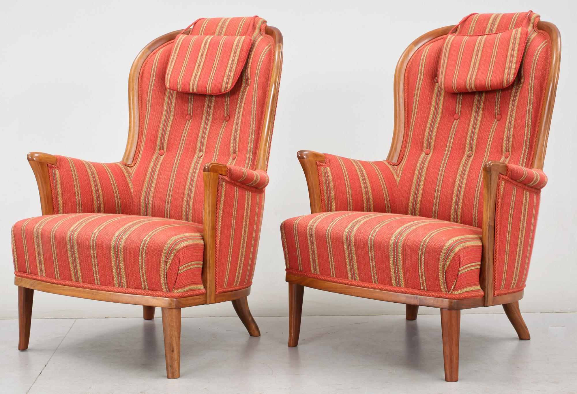 FÅTÖLJER, ett par, "Vår Fru", Carl Malmsten, för AB O.H. Sjögren, Tranås.