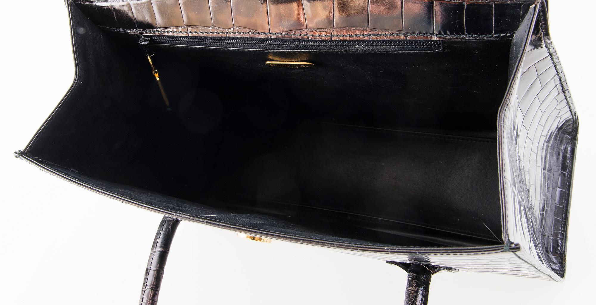 Bruno Magli Vintage Black Croco Patent Leather Shoulder Bag.