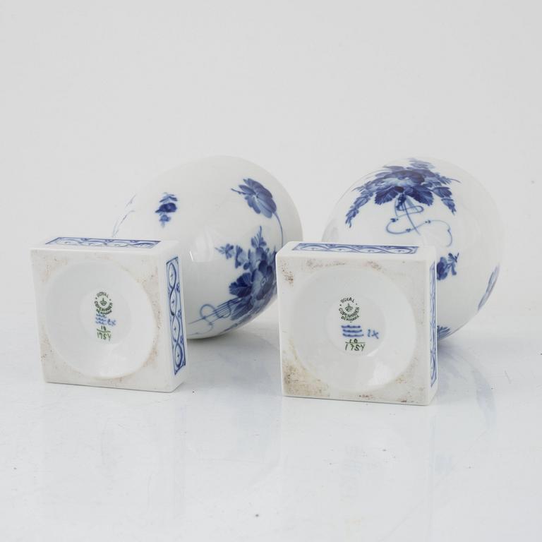 A pair of 'Blå Blomst' porcelain lidded urns, Royal Copenhagen, Denmark.