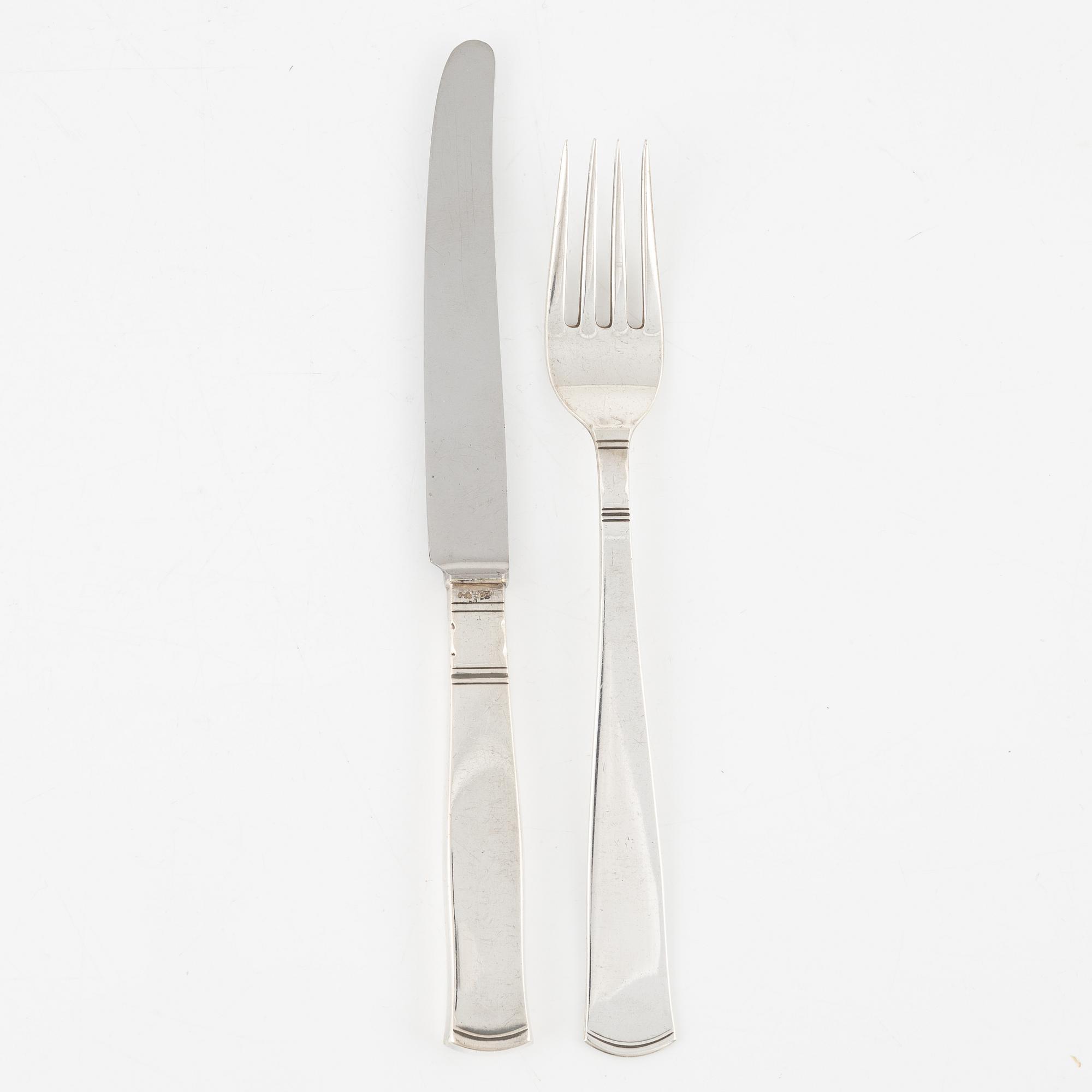 Jacob Ängman, table cutlery, 24 pieces, silver, 'Rosenholm', GAB, some Stockholm 1967.