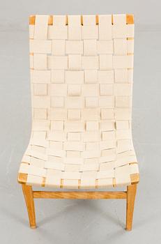 BRUNO MATHSSON, fåtölj "Eva", Brännmärkt och etikettmärkt, Karl Mathsson Värnamo.