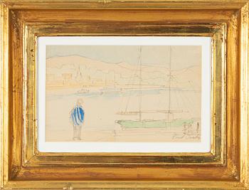 Evert Taube, watercolour and graphite, signed. .