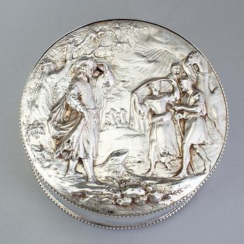 A Swedish 17th century silver plaquette, unmarked, on box marked Gustaf Henrik Sidwall, Norrkoping 1793.